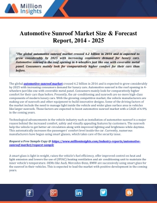 Automotive Sunroof Market Is Expected To Grow Considerably By 2025