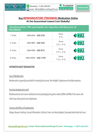 Bendamustine Injection Vial suppliers Globally