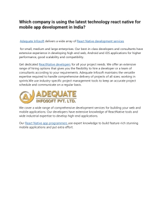 Which company is using the latest technology react native for mobile app development in India