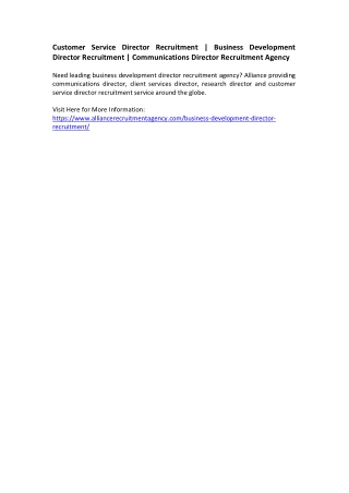 Customer Service Director Recruitment - Business Development Director Recruitment - Communications Director Recruitment