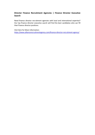 Director Finance Recruitment Agencies - Finance Director Executive Search