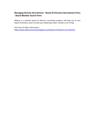Managing Director Recruitment - Board Of Directors Recruitment Firms - Board Member Search Firms