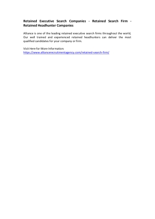 Retained Executive Search Companies - Retained Search Firm - Retained Headhunter Companies