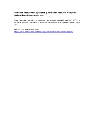 Technical Recruitment Specialist - Technical Recruiter Companies - Technical Employment Agencies