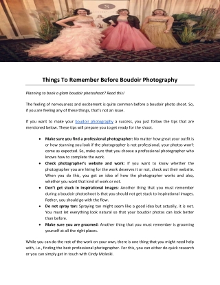 Things To Remember Before Boudoir Photography