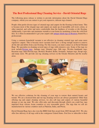 The Best Professional Rug Cleaning Service - David Oriental Rugs