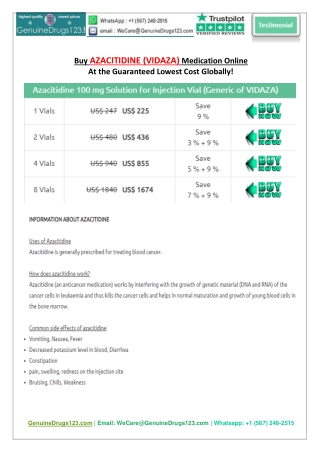 what is the Cost of Azacitidine Injection Vial Online