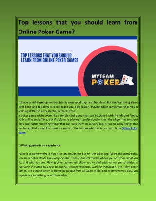 Top lessons that you should learn from Online Poker Game