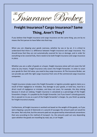 Freight Insurance, Cargo Insurance Same Thing, Aren’t They