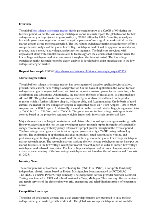 Low Voltage Switchgear Market Size Global Projection, Developments Status