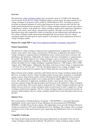 Low Voltage Switchgear Market Size Global Projection, Developments Status