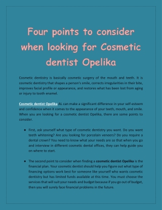 Four points to consider when looking for Cosmetic dentist Opelika