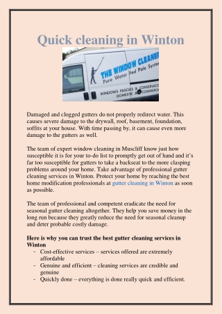 Quick cleaning in Winton