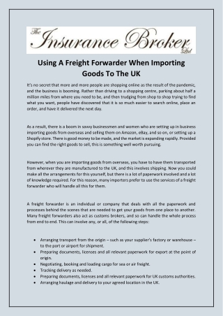 Using A Freight Forwarder When Importing Goods To The UK