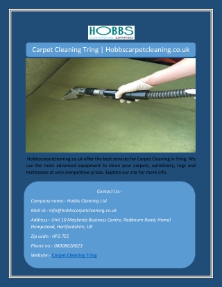 Carpet Cleaning Tring | Hobbscarpetcleaning.co.uk