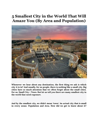 5 Smallest City in the World That Will Amaze You (By Area and Population)