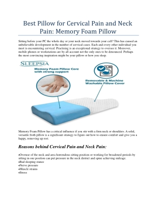 Best Pillow for Cervical Pain and Neck Pain: Memory Foam Pillow