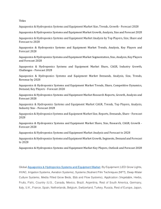 Aquaponics & Hydroponics Systems and Equipment Market