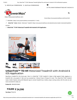 Buy UrbanTrek™ TD-M1 Motorised Treadmill @ Best Price with App for Android & iOS And Bluetooth speakers_