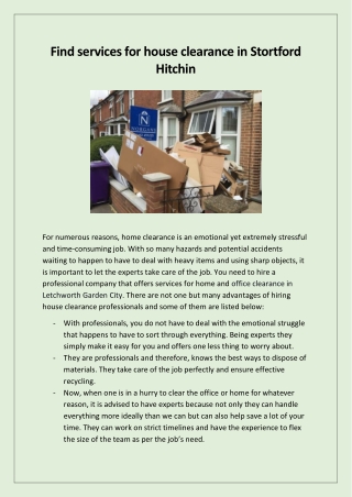 Find services for house clearance in Stortford Hitchin