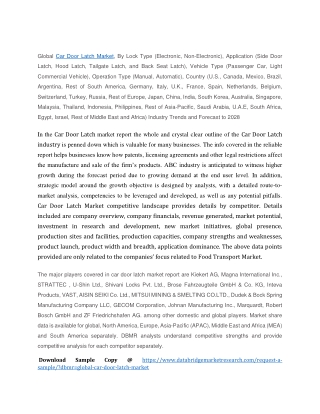 Car Door Latch Market Analysis by Top Players, Size, Share and Forecast to 2028