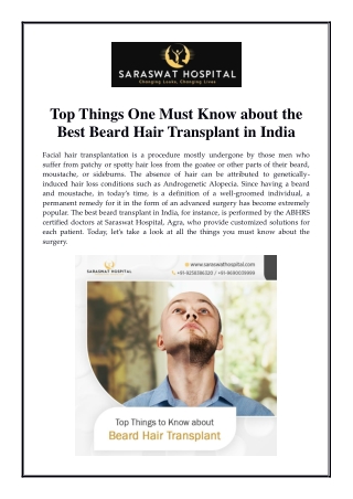 Top Things One Must Know about the Best Beard Hair Transplant in India