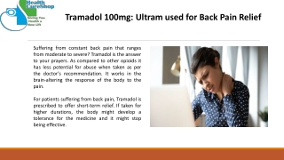 Tramadol 100mg Ultram used for Back Pain Relief