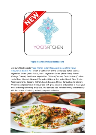 10% Off - Yogis Kitchen Indian Restaurant Menu Barton,ACT