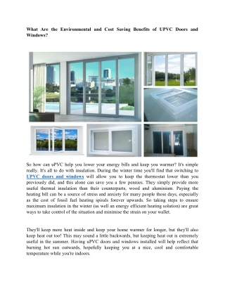 What Are the Environmental and Cost Saving Benefits of UPVC Doors and Windows