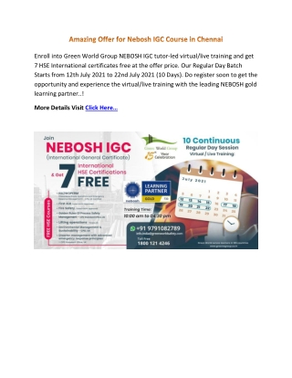 Amazing Offer for Nebosh IGC Course in Chennai