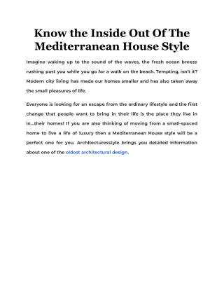 Know the Inside Out Of The Mediterranean House Style