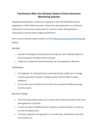 Top Reasons Why Your Business Needs A Smart Generator Monitoring Solution