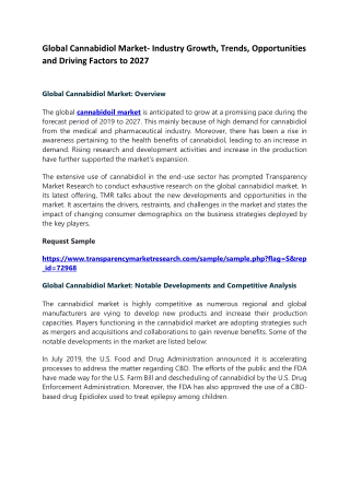 Global Cannabidiol Market- Industry Growth, Trends, Opportunities and Forecast