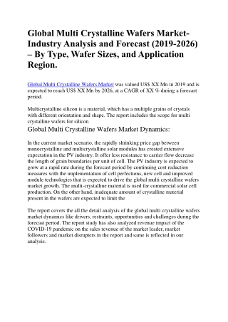 Global Multi Crystalline Wafers Market