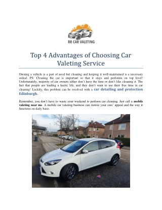 Top 4 Advantages of Choosing Car Valeting Service