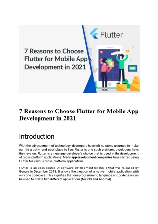 7 Reasons to Choose Flutter for Mobile App Development in 2021