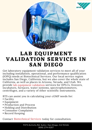 Lab Equipment Validation Services in San Diego