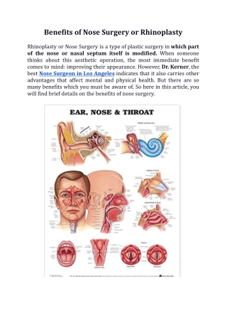 Benefits of Nose Surgery or Rhinoplasty