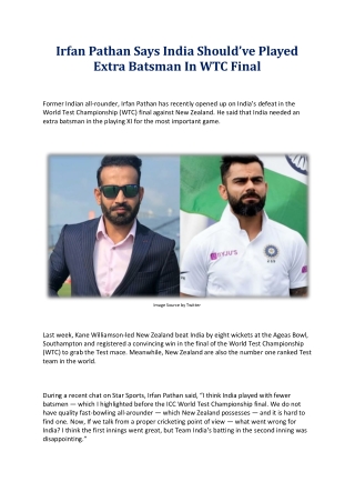 Irfan Pathan Says India Should’ve Played Extra Batsman In WTC Final