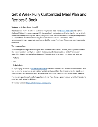 Get 8 Week Fully Customized Meal Plan and Recipes E-Book
