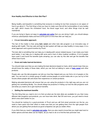 How Healthy And Effective Is Keto Diet Plan?