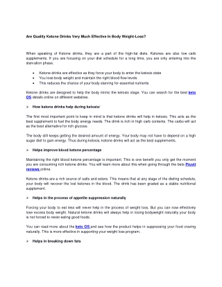 Are Quality Ketone Drinks Very Much Effective In Body Weight-Loss?