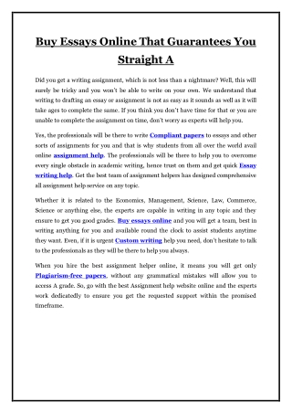 Buy Essays Online That Guarantees You Straight