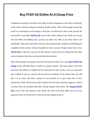 Buy FFXIV Gil Online At A Cheap Price