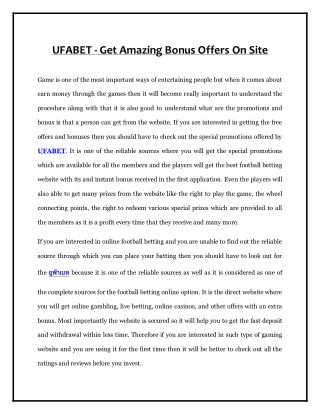 UFABET - Get Amazing Bonus Offers On Site