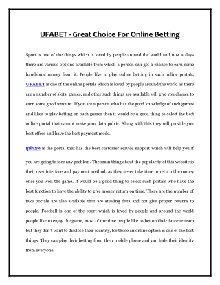 UFABET - Great Choice For Online Betting