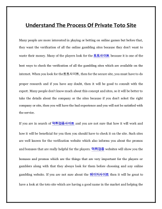 Understand The Process Of Private Toto Site