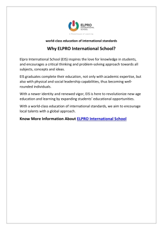 Why ELPRO International School?