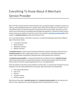 Everything To Know About A Merchant Service Provider