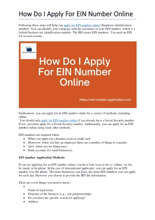 Apply EIN Number Online